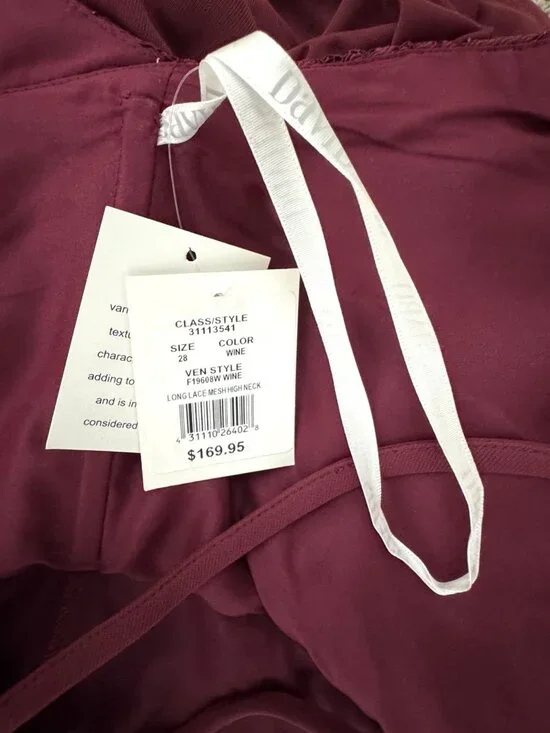 David's Bridal New Wine Lace Bodice Mesh Long Gown Size 28 Maxi Dress Bridesmaid - Picture 6 of 8